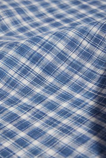 Sample 2429 p1 | Plain fabric, yarn dyed checks, astrodyed yarn, stonewash
