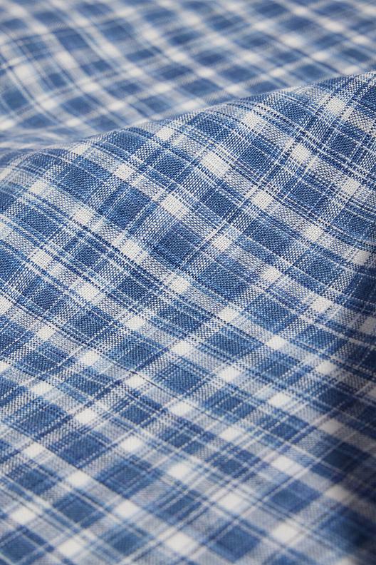 Sample 2429 p1 | Plain fabric, yarn dyed checks, astrodyed yarn, stonewash