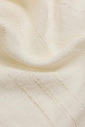 Lucia Ivoire | voile with fancy placed stripe in wool yarn effect, semi transparent, ultra light, large width 