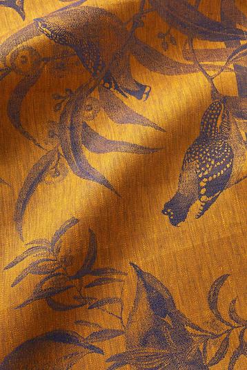 VOLIERE NOCTURNE LIN | Jacquard, bicolour, pure linen, figurative design
