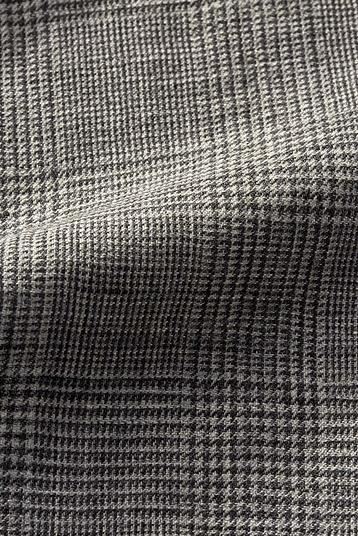 80623 | Prince of wales check, majority wool blend, tumbler finish, warm touch, neutral mélange color.
