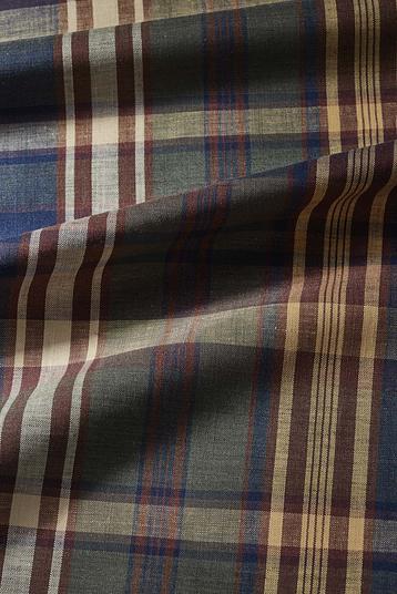 PERTH FA205733/580 | Yarn dyed tartan, indigo, soft touch. Other certification: ZDHC. City or casual. 